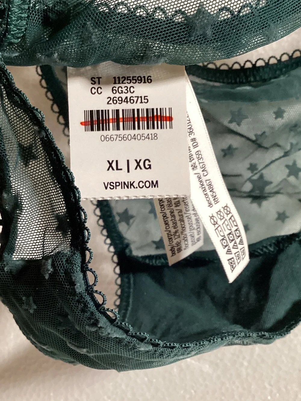 PINK Victoria's Secret Dark Green Star Sheer Lace Thong